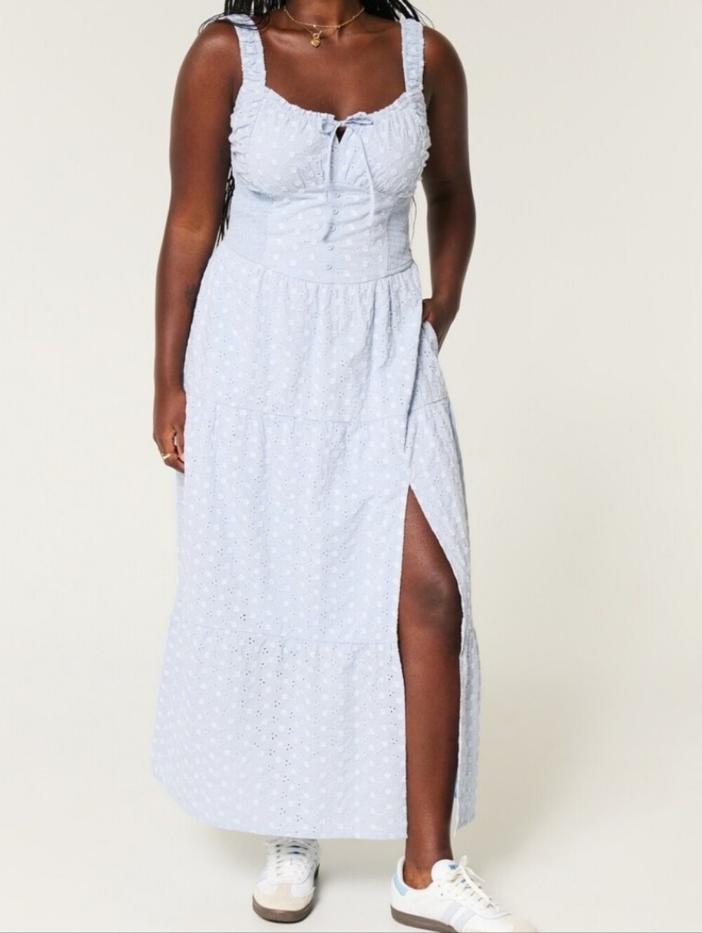 Hollister Sofia Side-Smocked Eyelit Maxi Dress Size XXL Petite